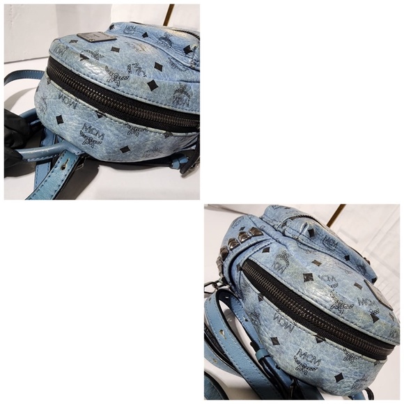 Authentic MCM Visetos Side Stud X-Mini Stark Bebe Boo Backpack Blue - Picture 8 of 13